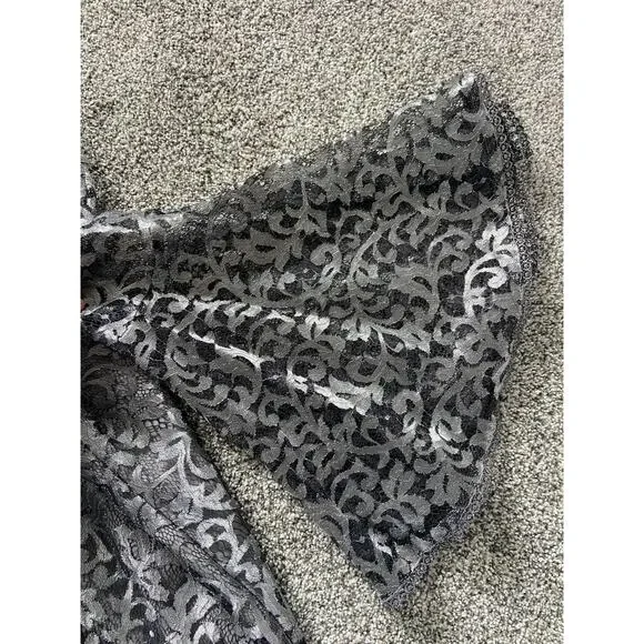 Women’s White House Black Market Dress Gray Silver Size 8 Sheer Bell Sleeves - Picture 5 of 8